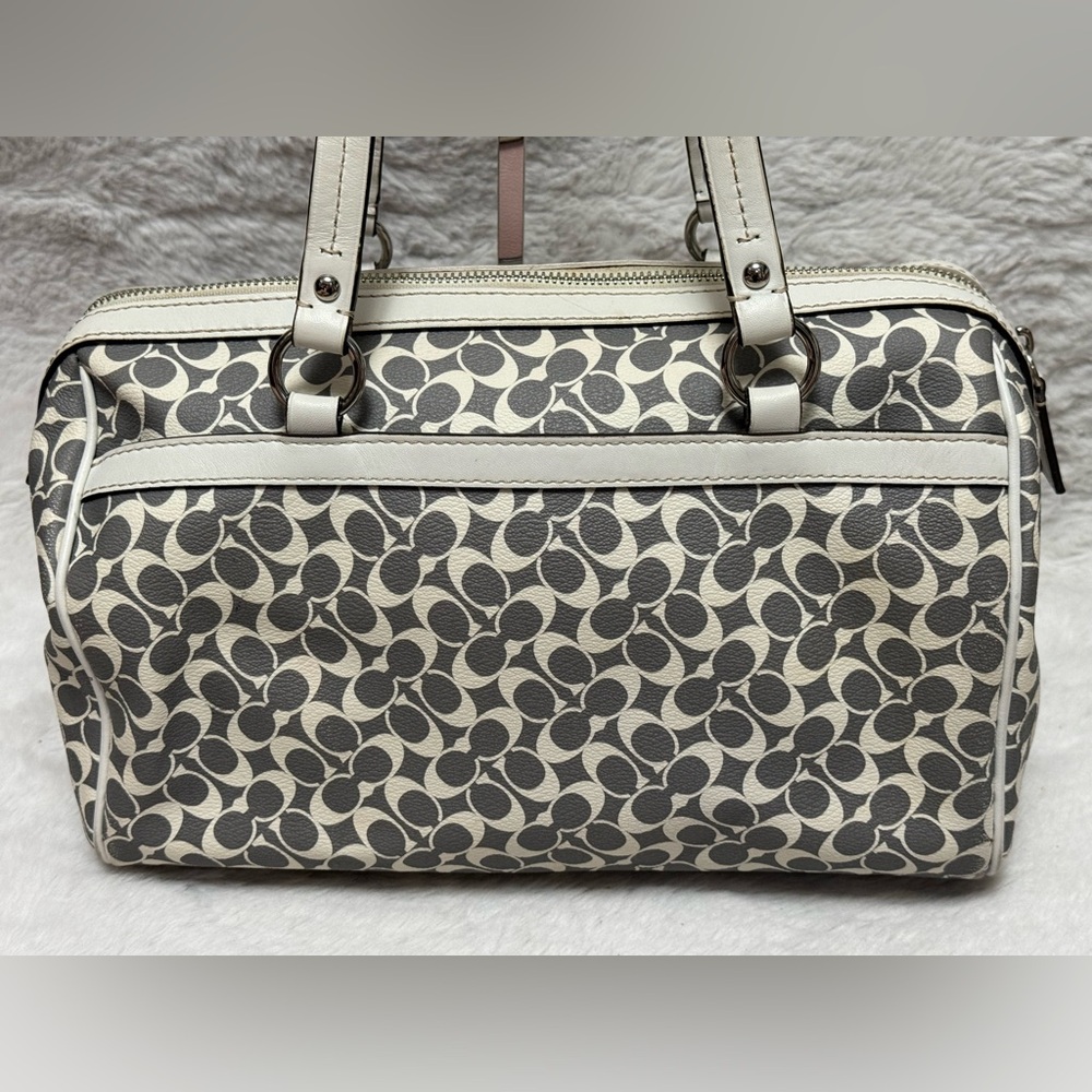 Coach Chelsea Heritage Satchel Gray & Pink Signature Stripe Tote with White Trim - Picture 3 of 13